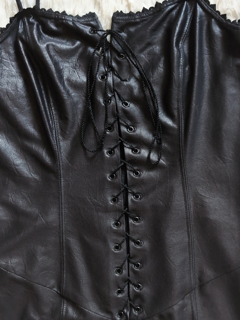90s Lip Service Lace Up Corset Faux Leather Embroidered Maxi Dress Medium - Picture 3 of 16
